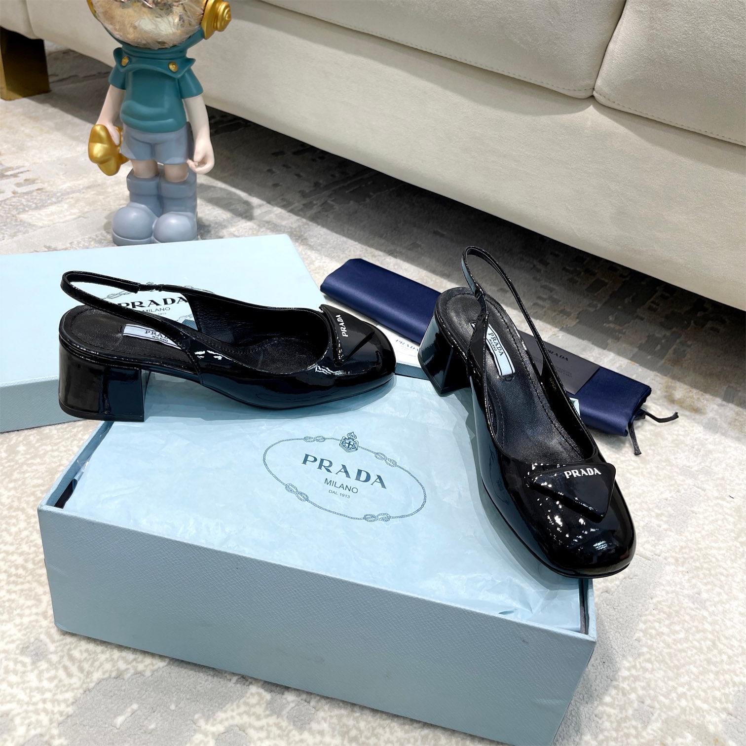 Prada-Classic triangle logo loafers, high heels