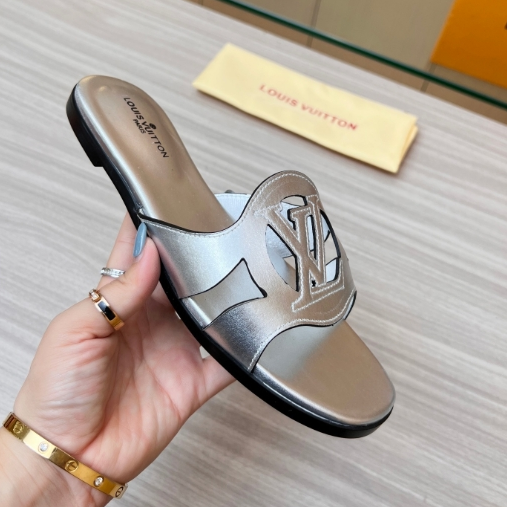 LV-Cowhide Hollow Slippers
