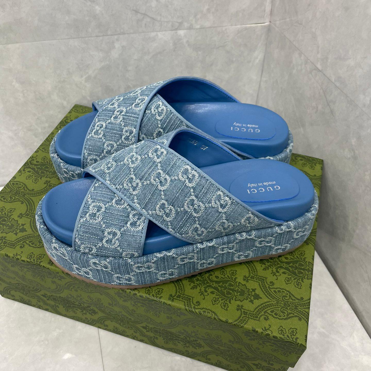 Gucci-Women's GG Thick Bottom Denim Slippers