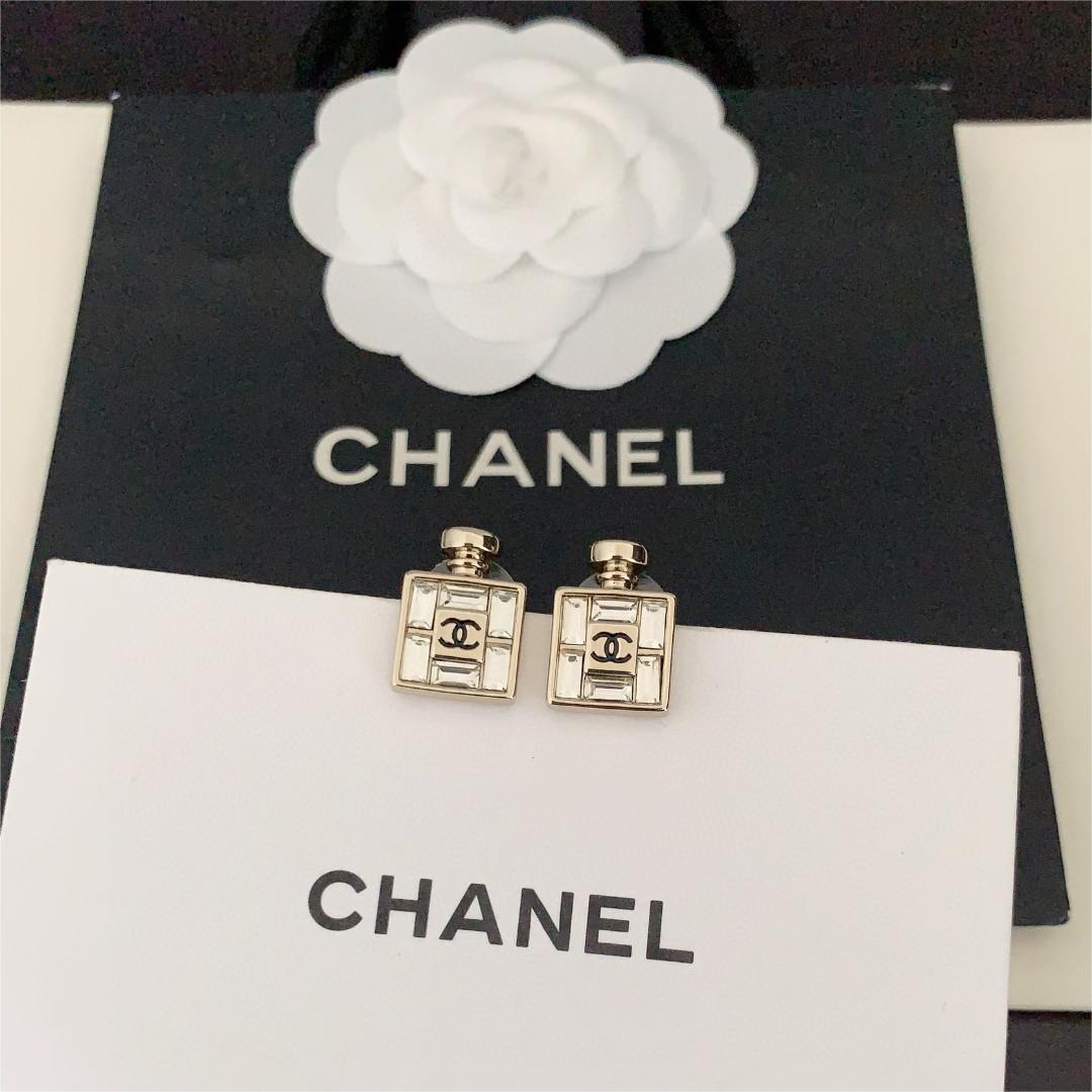 Chanel-Square diamond perfume bottle earrings