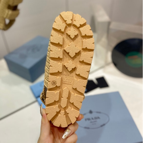 Prada-Woven Straw Woven Thick Soled Slippers