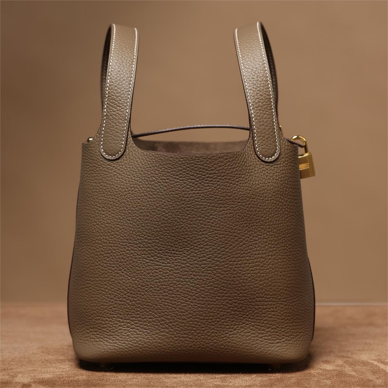Hermes-PicotinLock Elephant Grey Gold Button Handbag