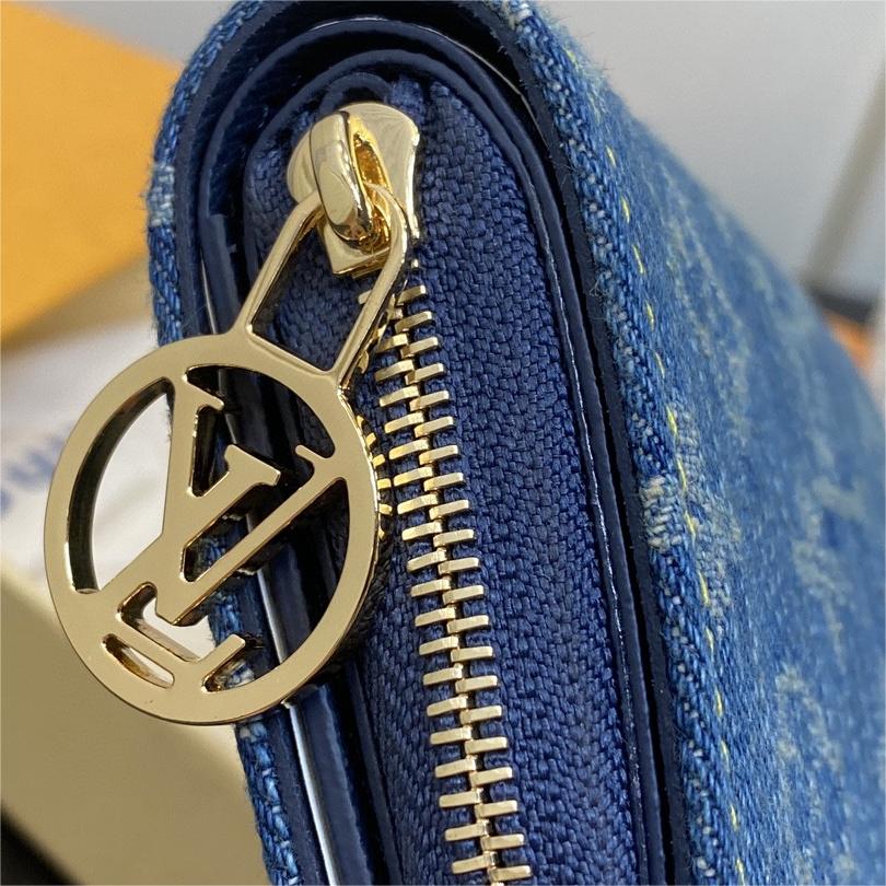 LV-Blue denim denim full leather cléa wallet