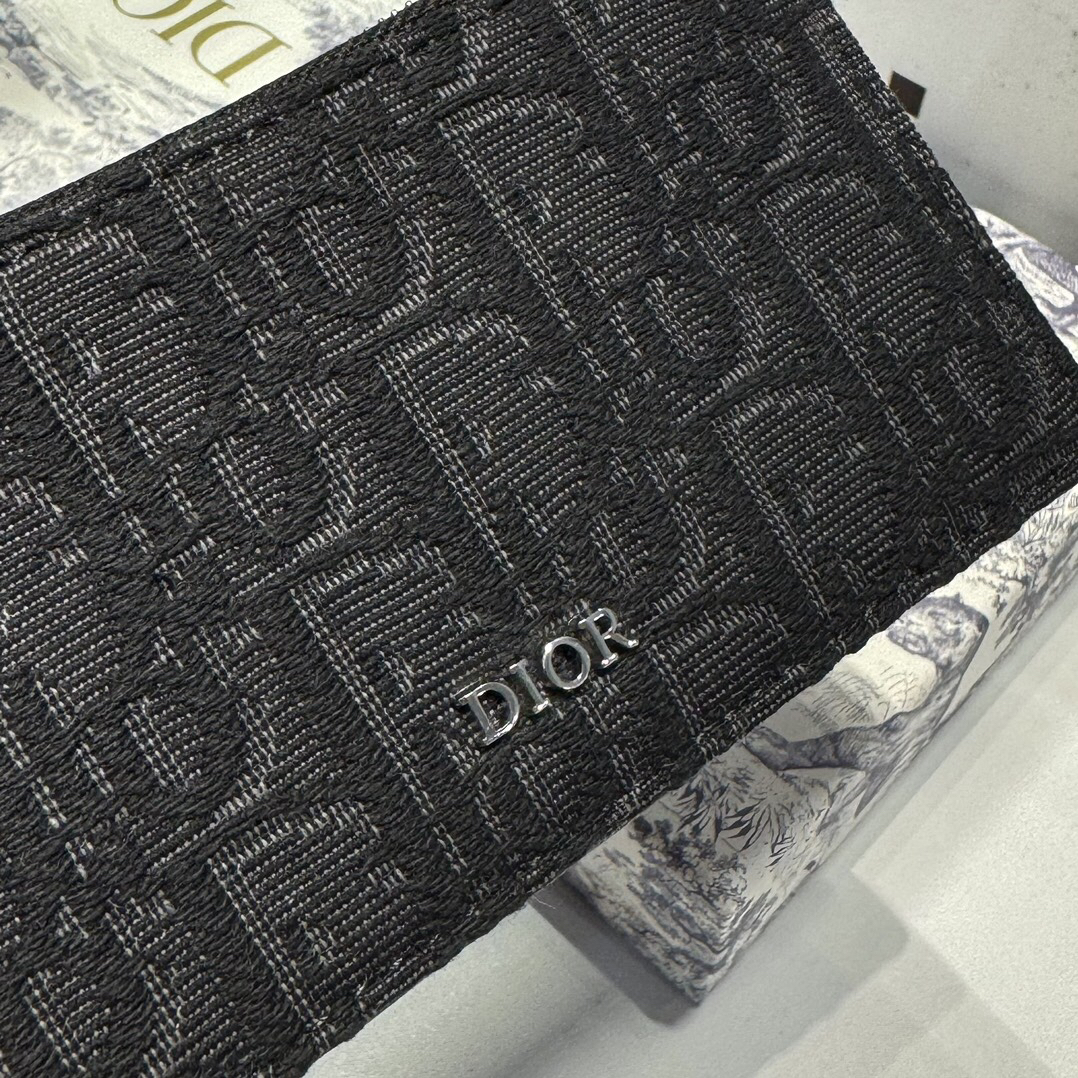 Dior-Black Cowhide Oblique Printed Zipper Clip