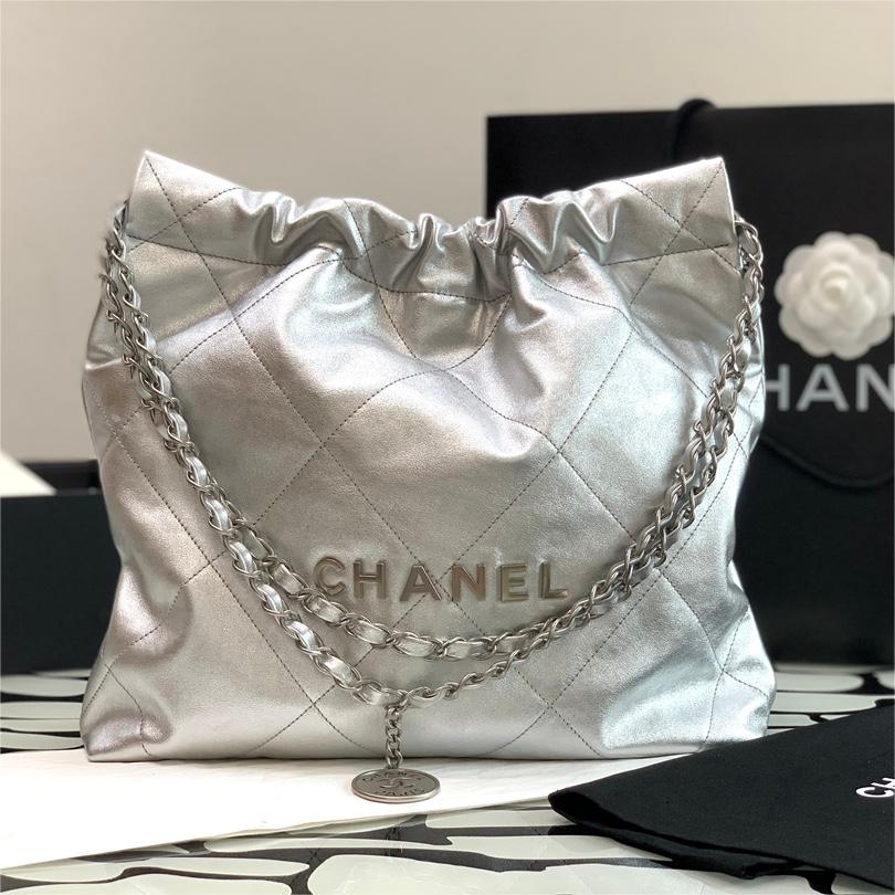 CHANEL - 22Bag Leather Shoulder Handbag Silver