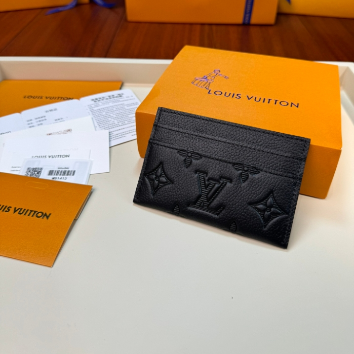 LV-Embossed Card Clip Wallet