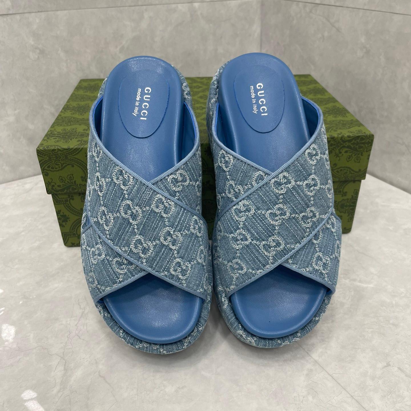 Gucci-Women's GG Thick Bottom Denim Slippers