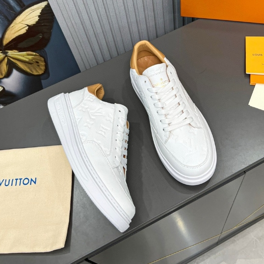LV-Leather Embossed Sports White Shoes