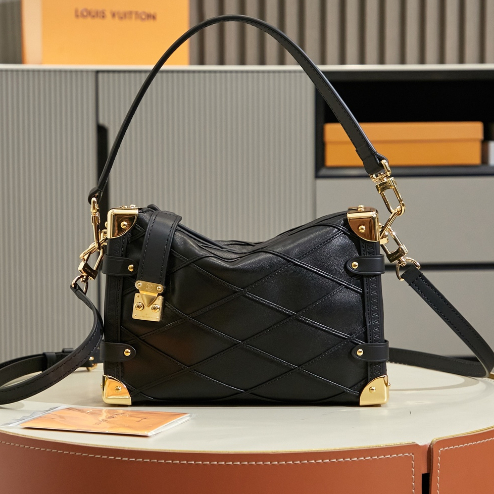 LV - Side trunk PM Black Small Lambskin One Shoulder Crossbody Handbag