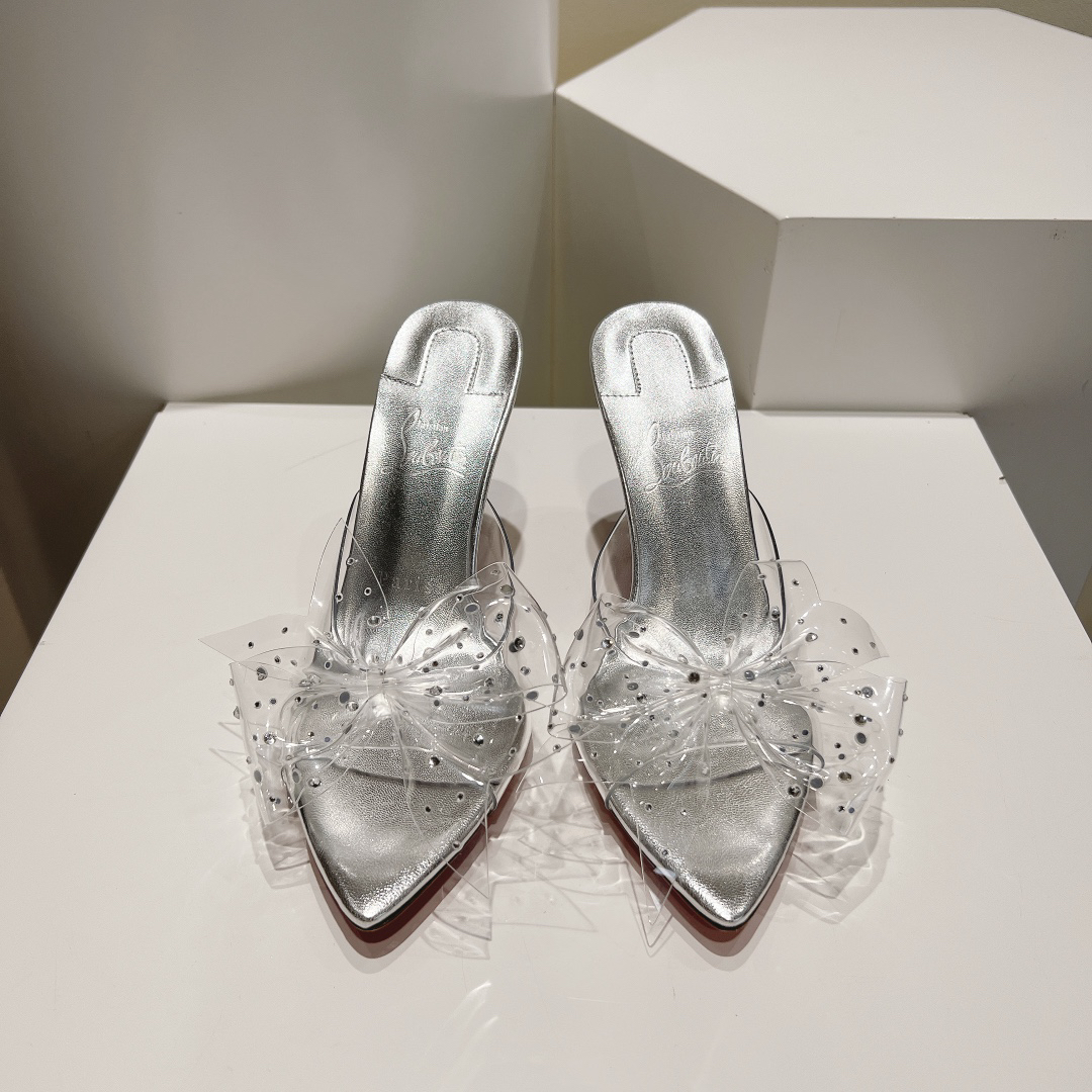 Christian Louboutin-Transparent bow high-heeled sandals