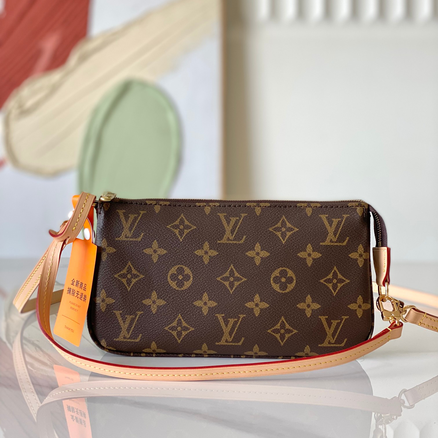 LV - Pochette Accessories Brown Canvas Cowhide Leather Handbag