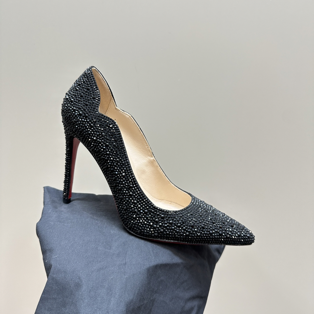 Christian Louboutin-Black full diamond inlaid Peugeot high heels