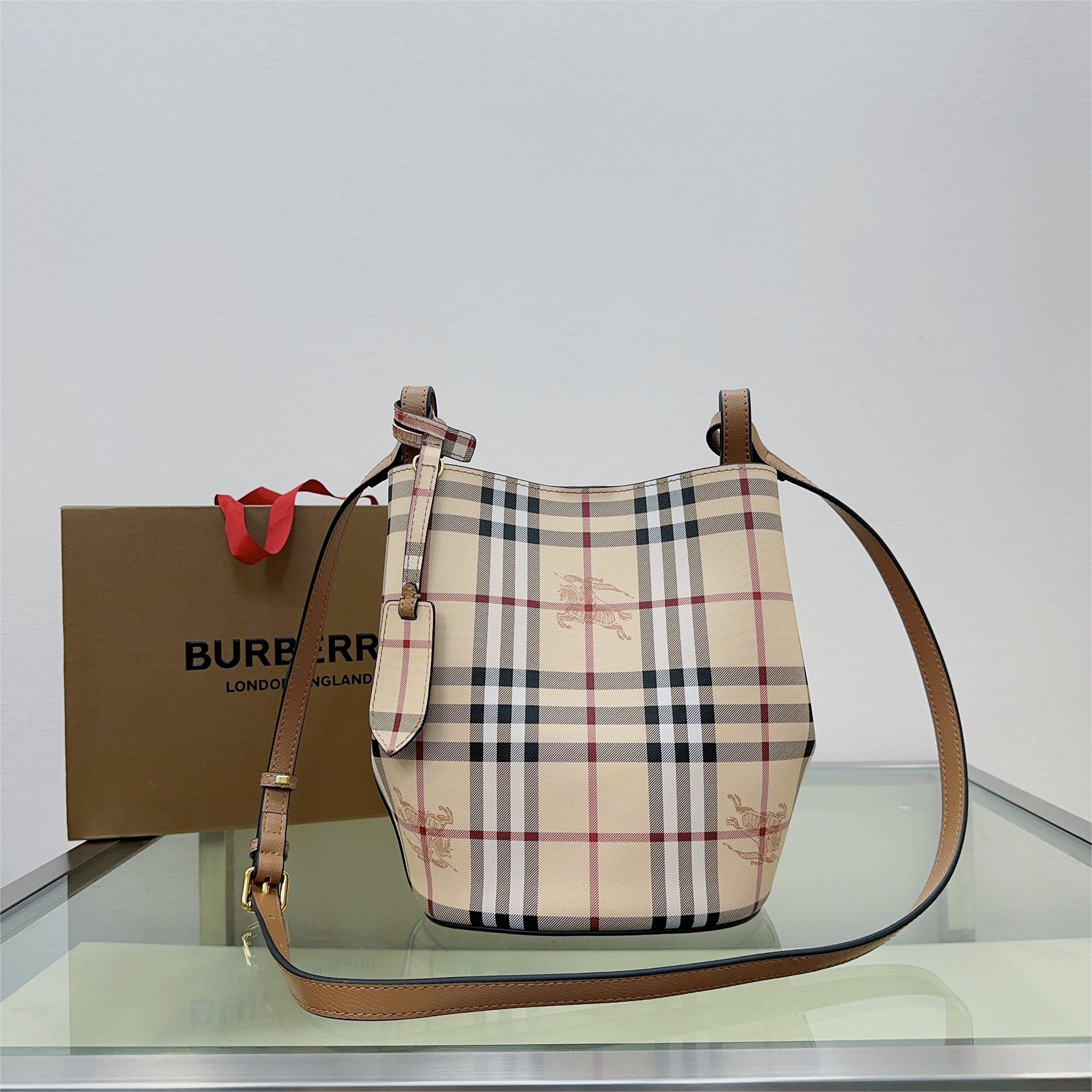 Burberry-Classic Haymarket plaid slanted back bucket bag