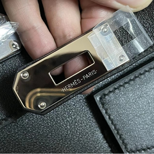 Hermes-Evergain Leather Black Silver Button Rock Bag