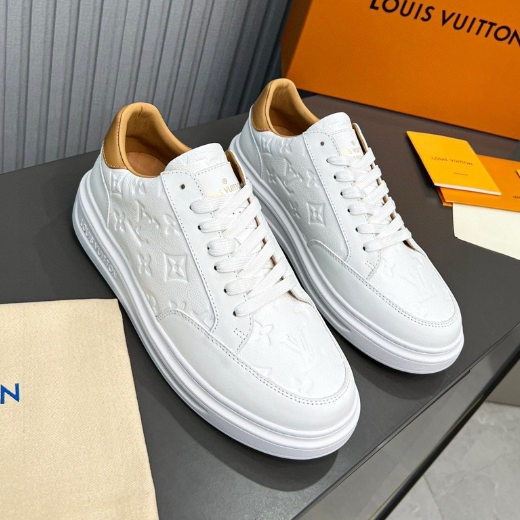 LV-Leather Embossed Sports White Shoes