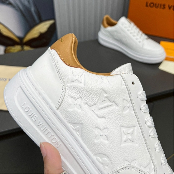 LV-Leather Embossed Sports White Shoes