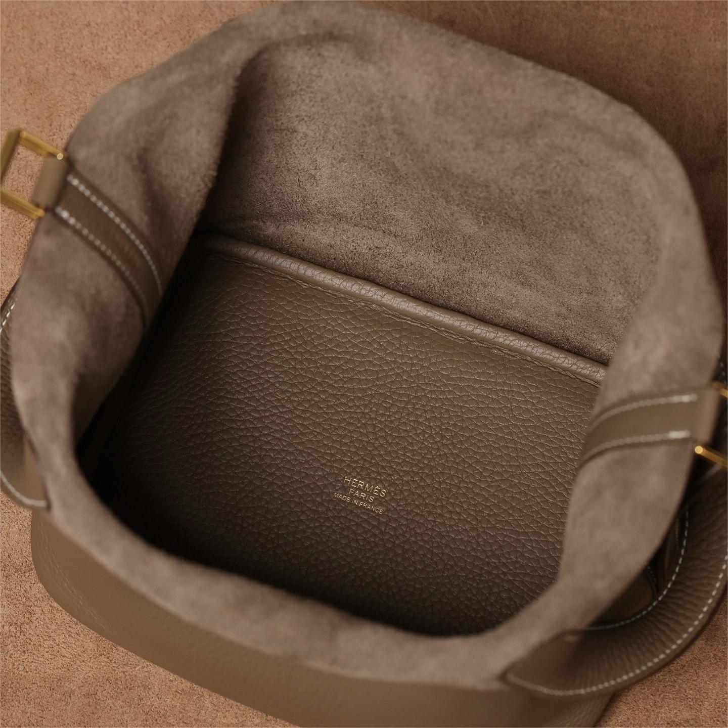 Hermes-PicotinLock Elephant Grey Gold Button Handbag