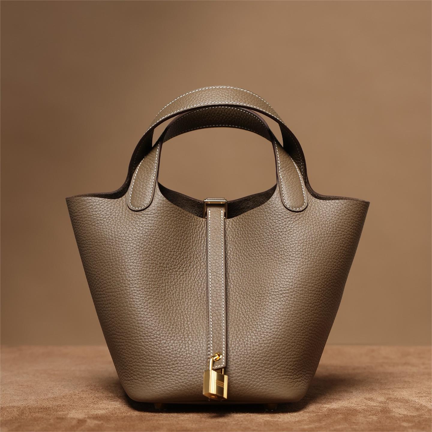 Hermes-PicotinLock Elephant Grey Gold Button Handbag