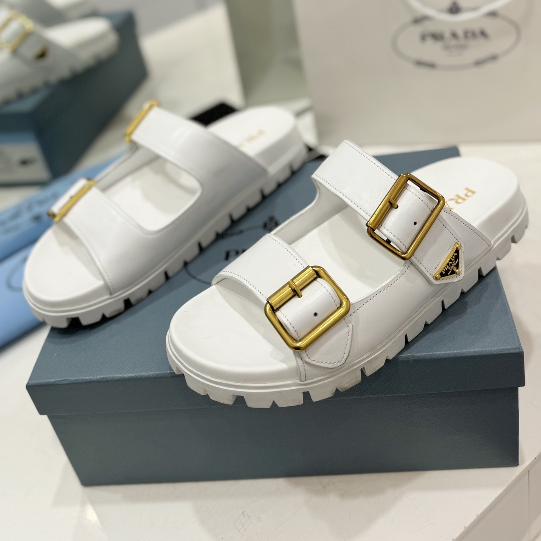 Prada-WHITE Leather Sandals