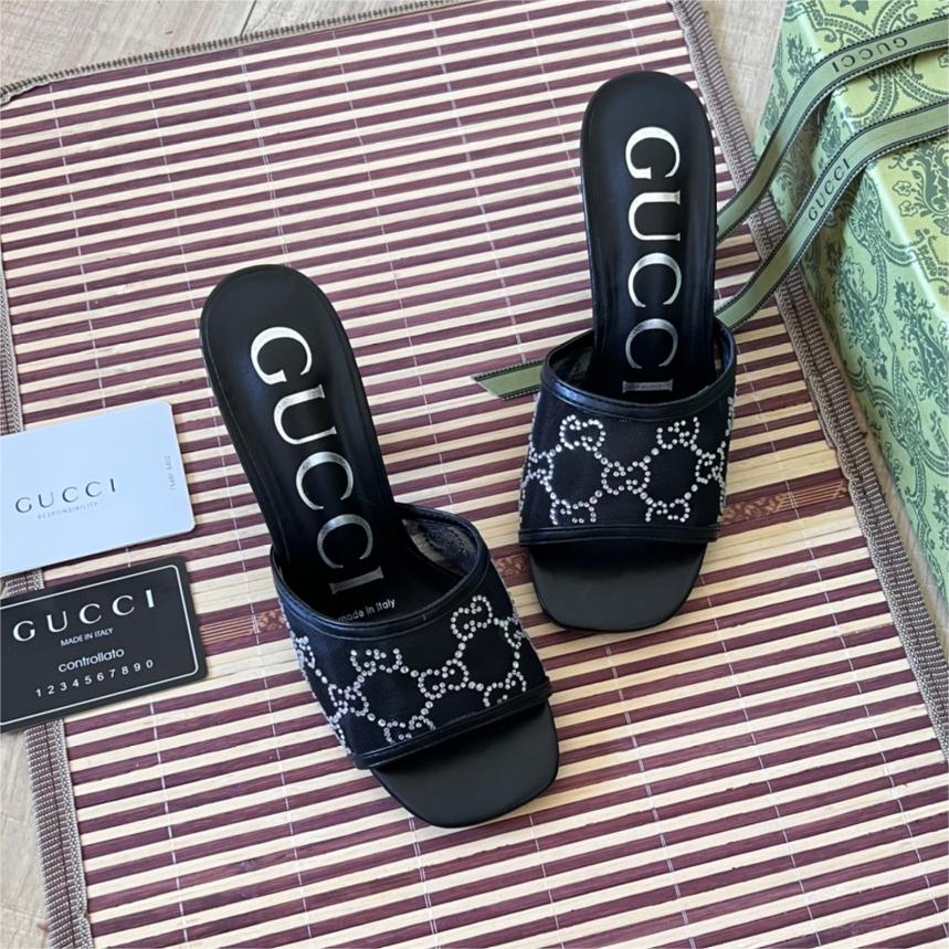 Gucci-Mesh Rhinestone Heeled Sandals