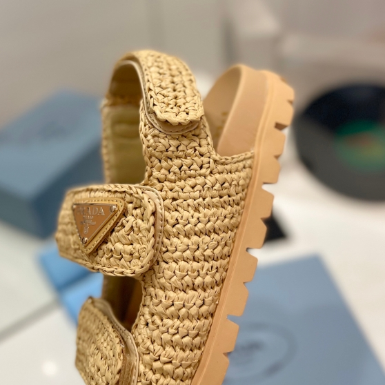 Prada-Woven Straw Woven Thick Soled Slippers