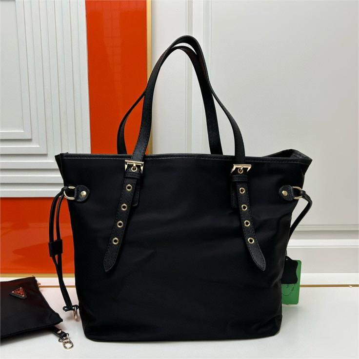Prada-Imported waterproof Oxford cloth with cowhide shopping bag
