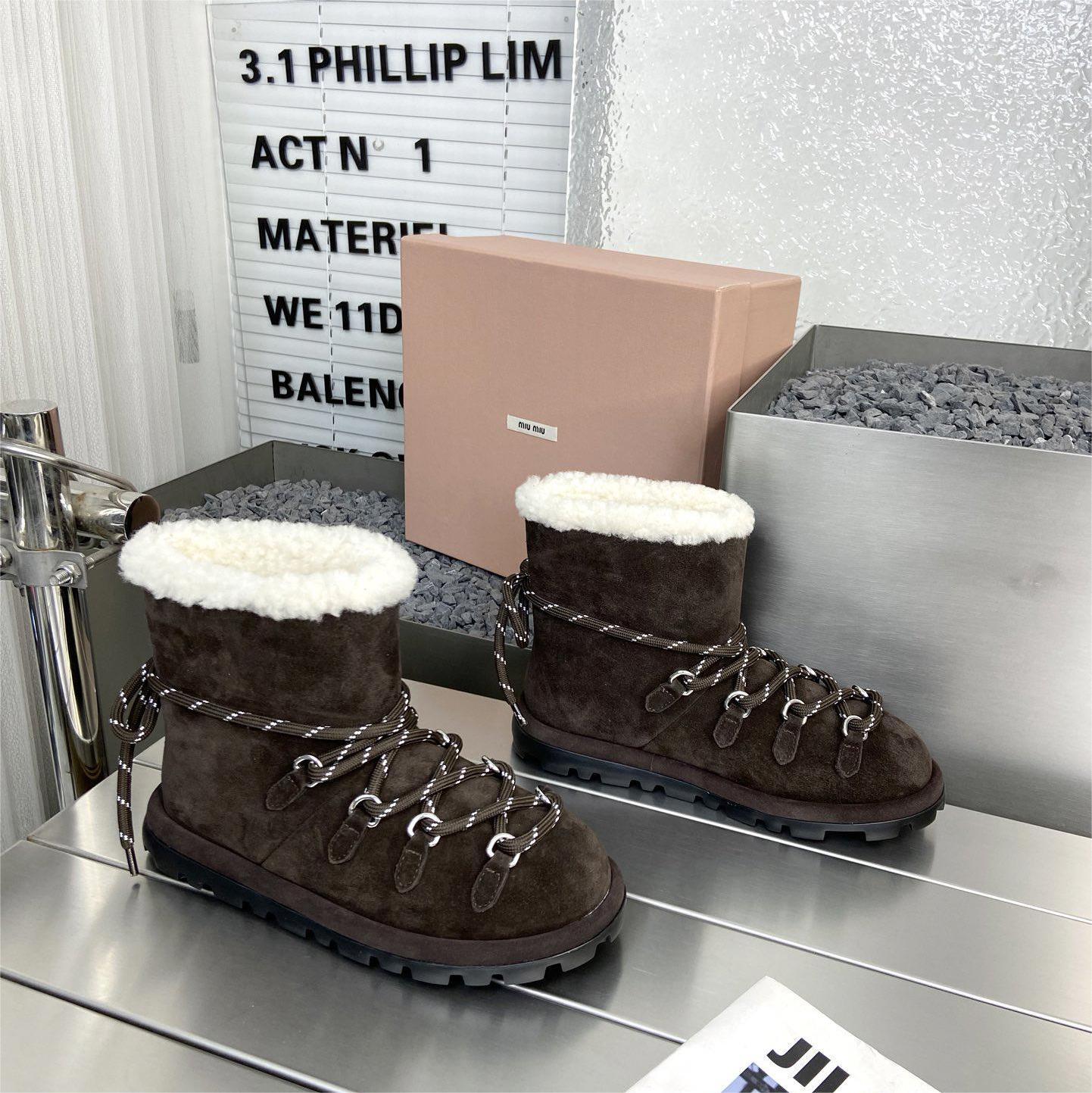 miumiu-Autumn and winter wool snow boots shoes