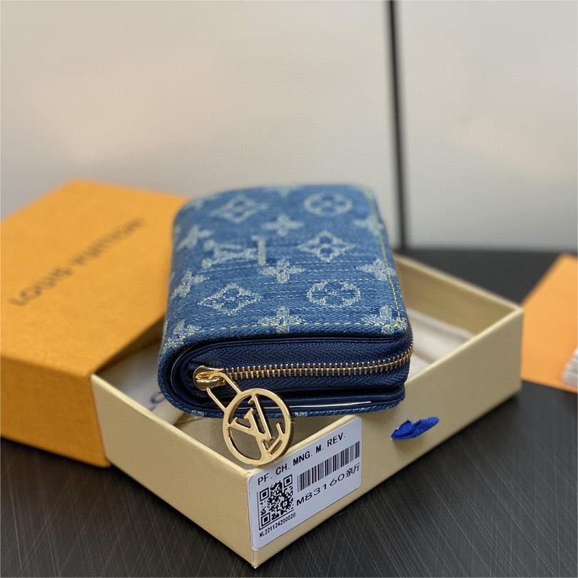 LV-Blue denim denim full leather cléa wallet