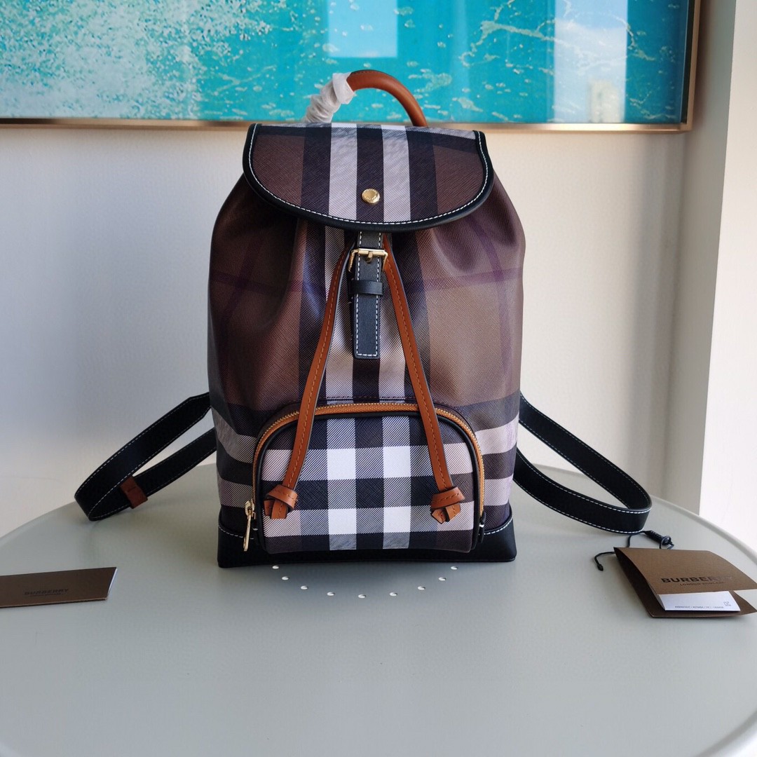 Burberry-Cleverly match the leather element backpack with stitching