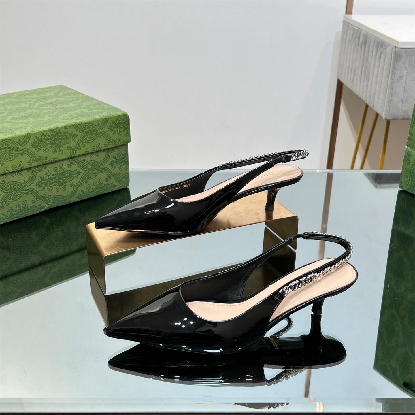 GUCCI-New Letter Buckle Chain high-heeled Sandals in Black