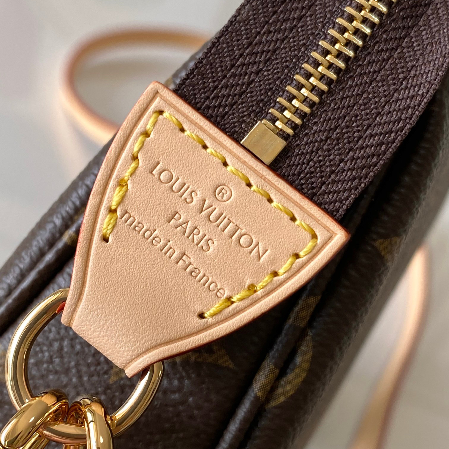 LV - Pochette Accessories Brown Canvas Cowhide Leather Handbag