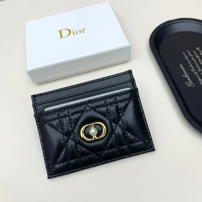 Dior-Pattern Card Clip Wallet