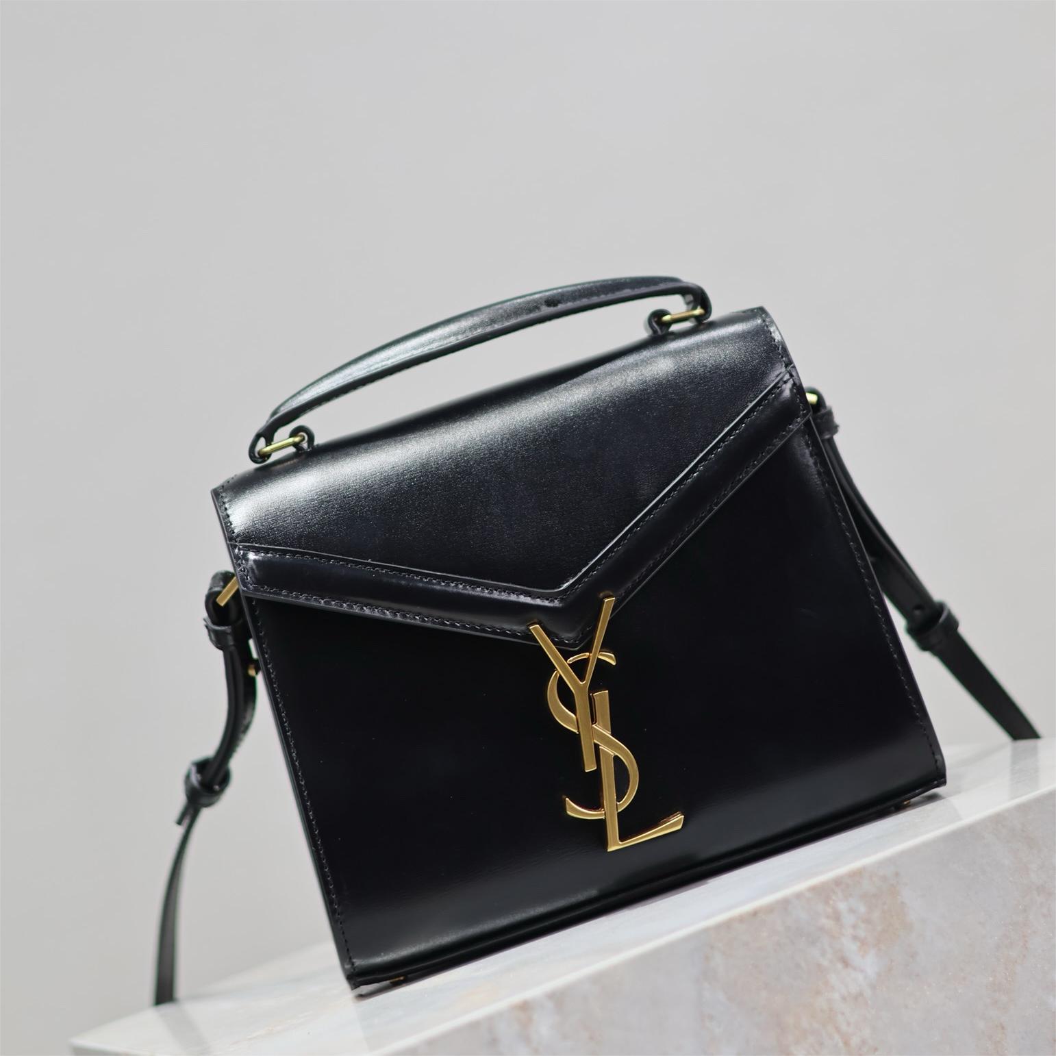 YSL-Black gold buckle toothpick pattern cassandra mini handbag
