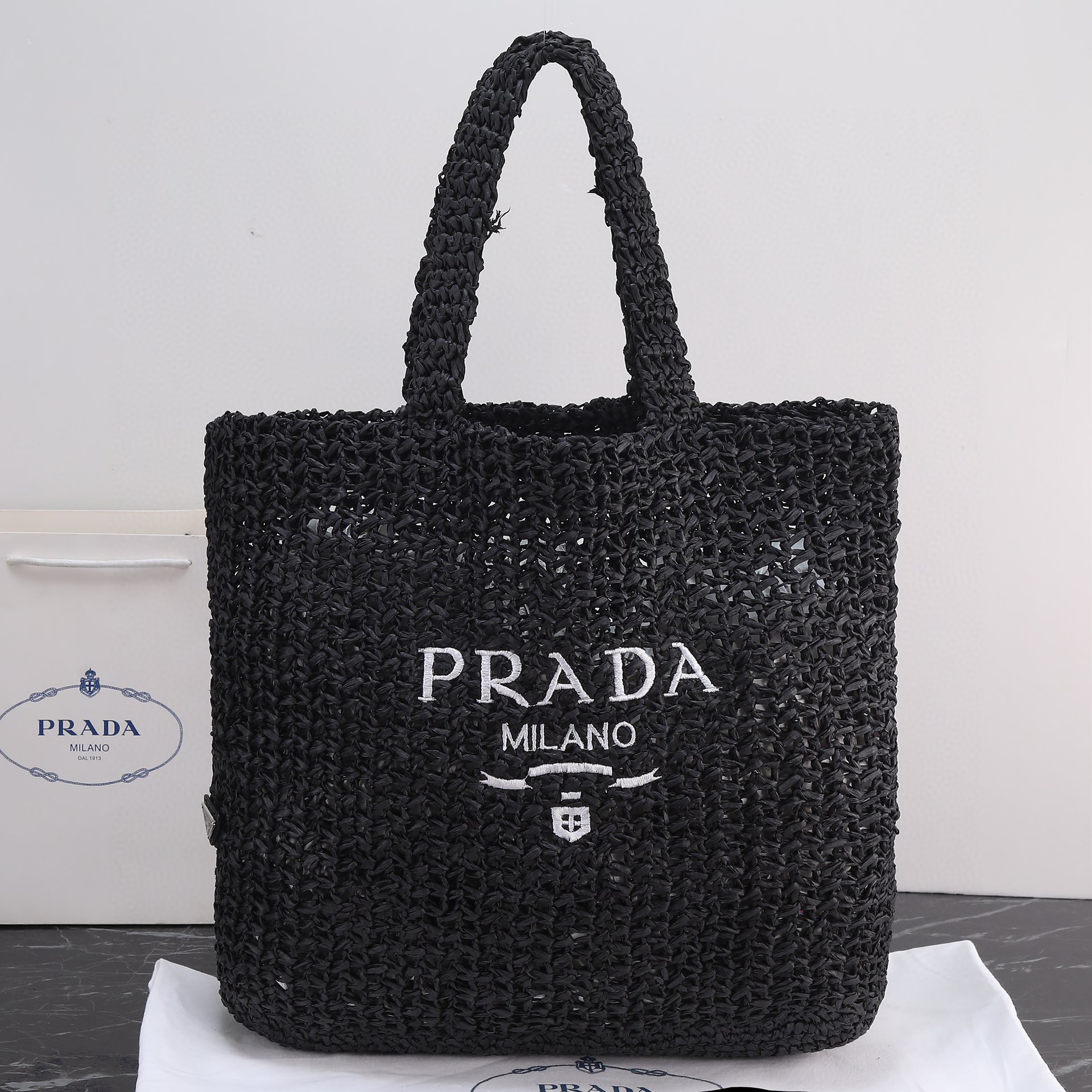 Prada-Imported Lafite Grass Design Fiber Tote Bag