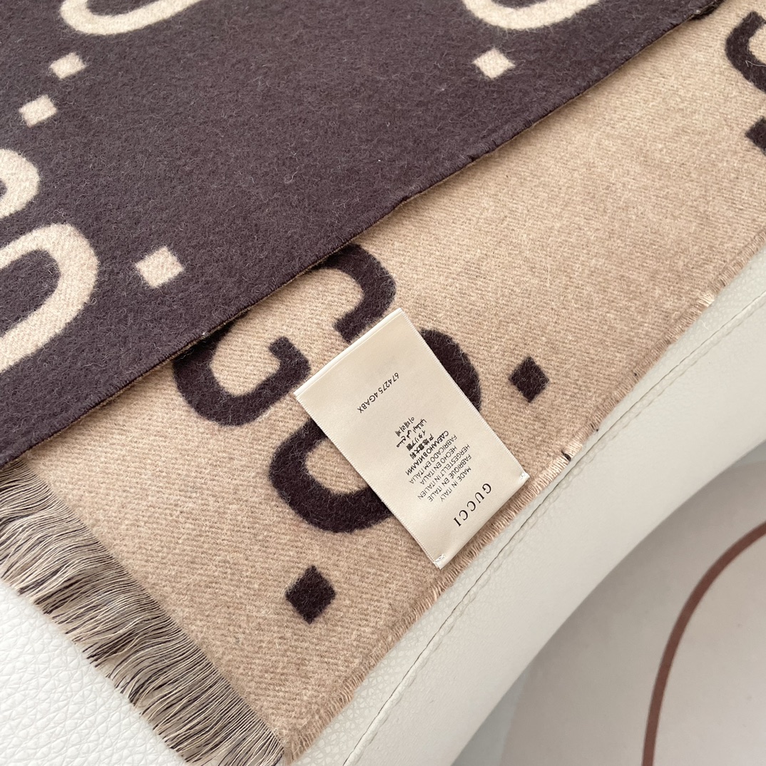 GUCCI-Jacquard wool long scarf