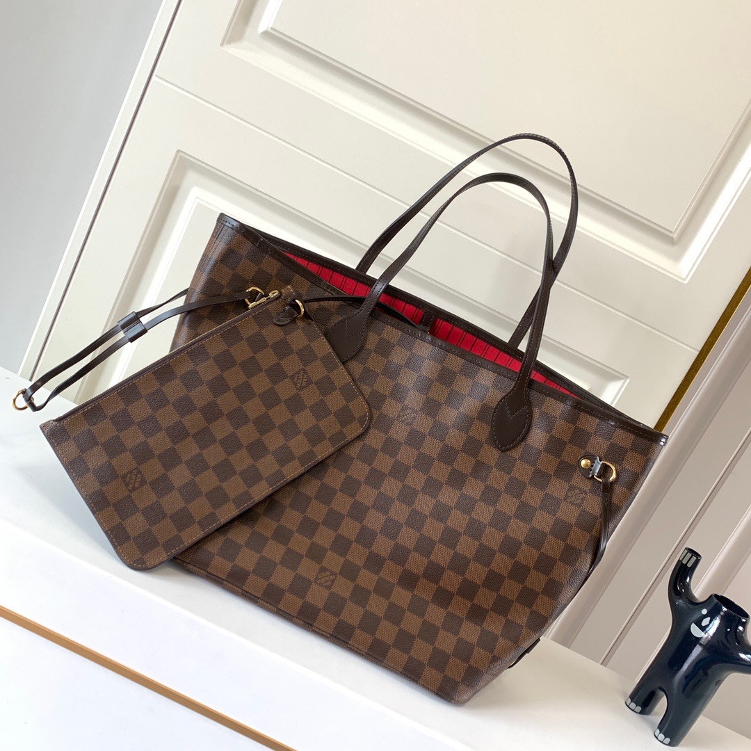 LV-neverfull classic medium coffee plaid handbag
