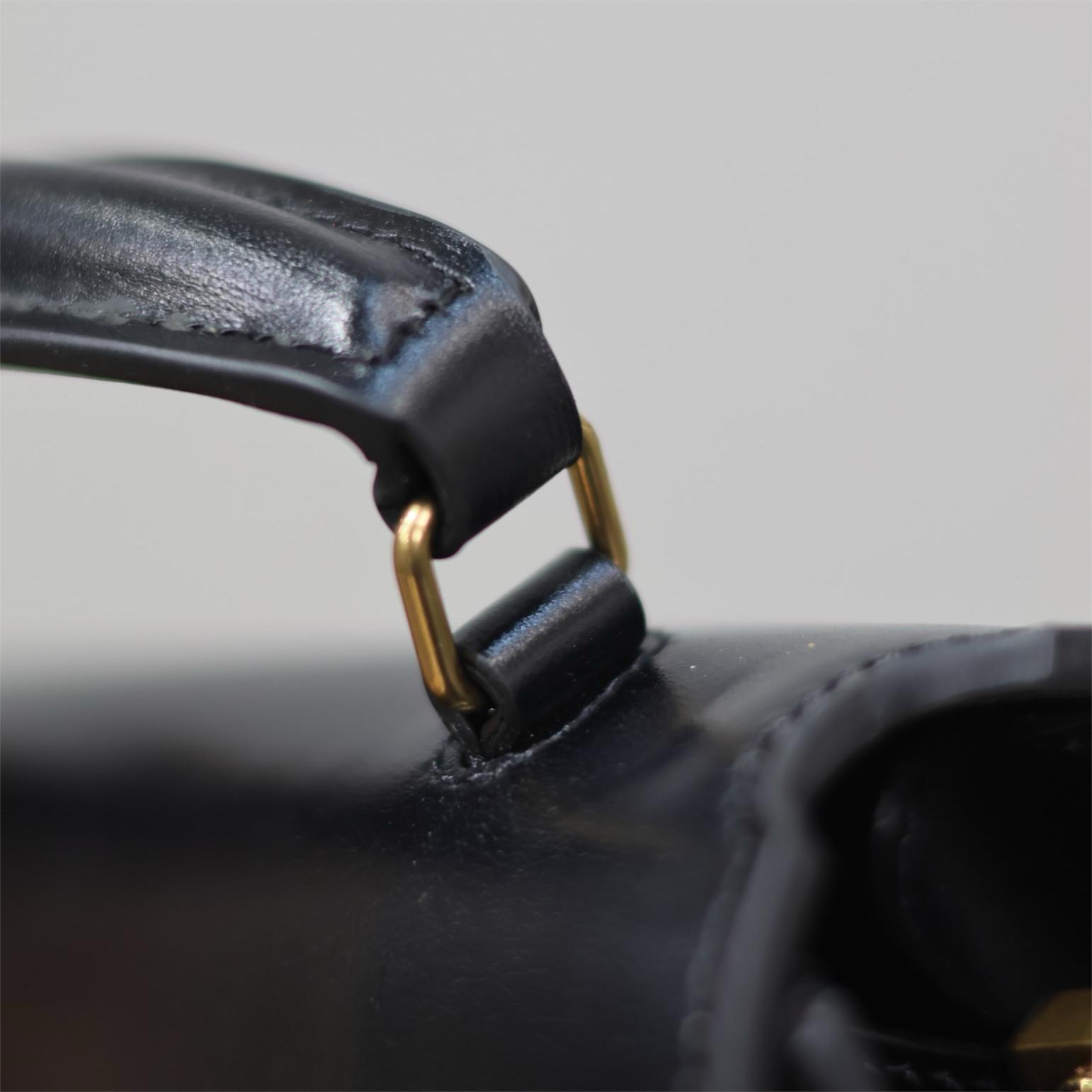 YSL-Black gold buckle toothpick pattern cassandra mini handbag