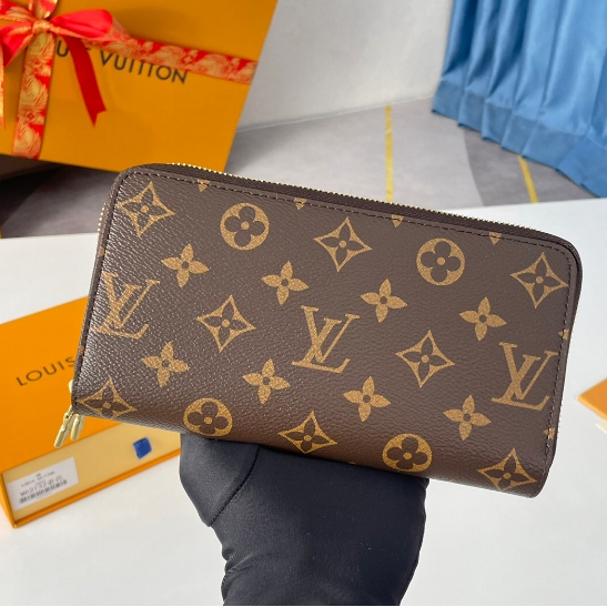 LV-Old flower double zipper ziy large wallet