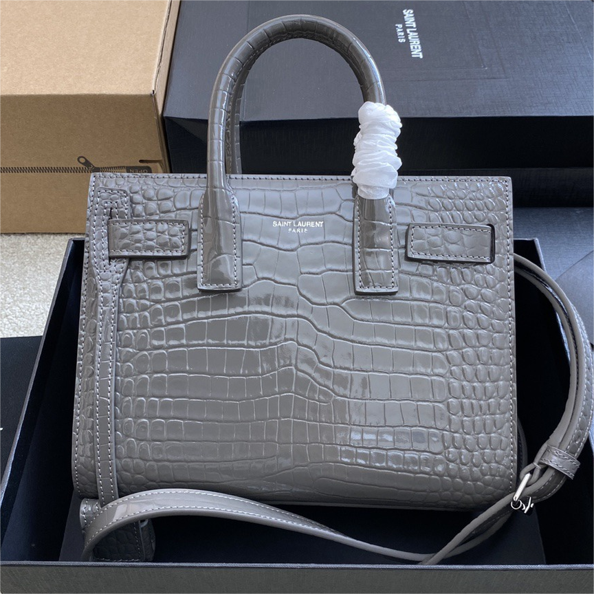 YSL-Organ Bag Gray Crocodile Pattern 22CM