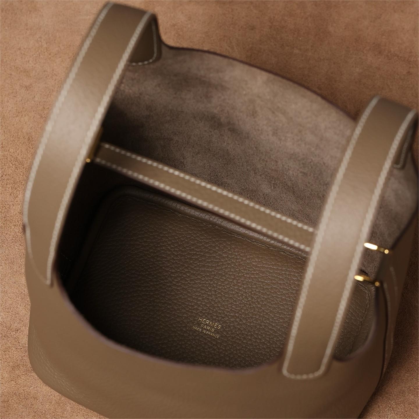 Hermes-PicotinLock Elephant Grey Gold Button Handbag