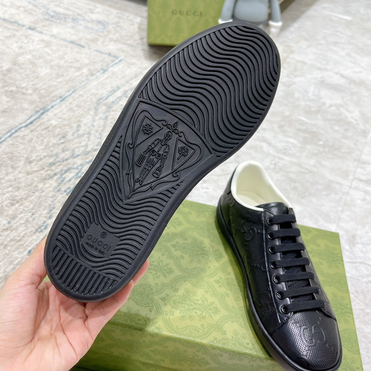 GUCCI - ACE GG Embossed Print Sneakers