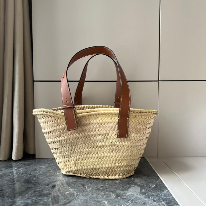LOEWE-Palm leaf and cowhide leather Basket handbag
