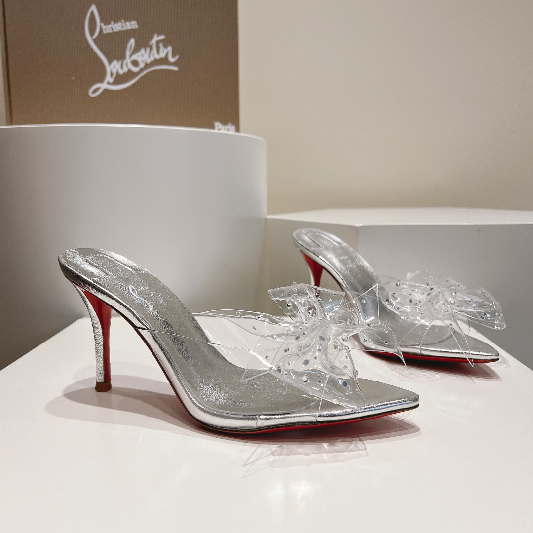 Christian Louboutin-Transparent bow high-heeled sandals
