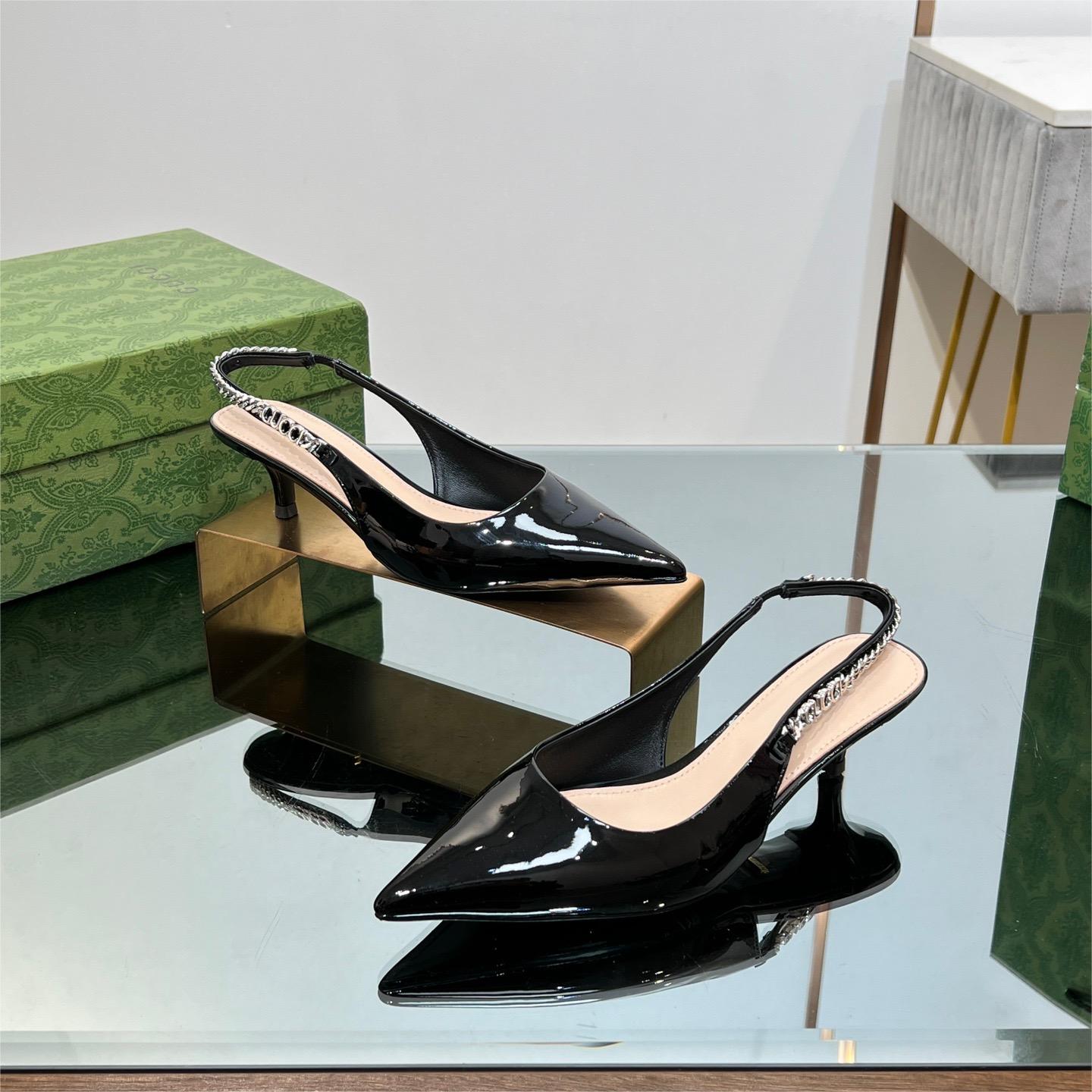 GUCCI-New Letter Buckle Chain high-heeled Sandals in Black