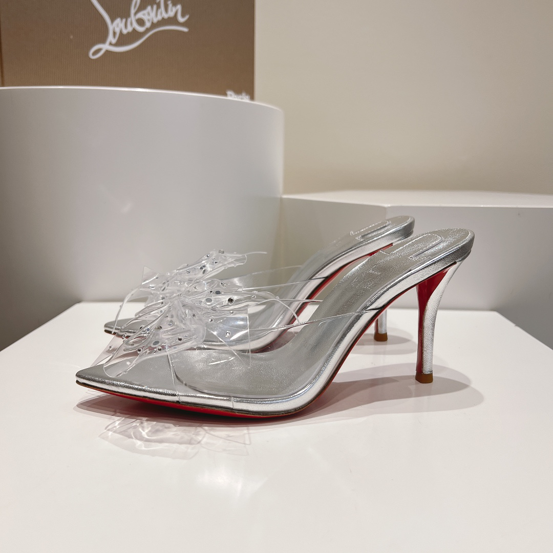 Christian Louboutin-Transparent bow high-heeled sandals
