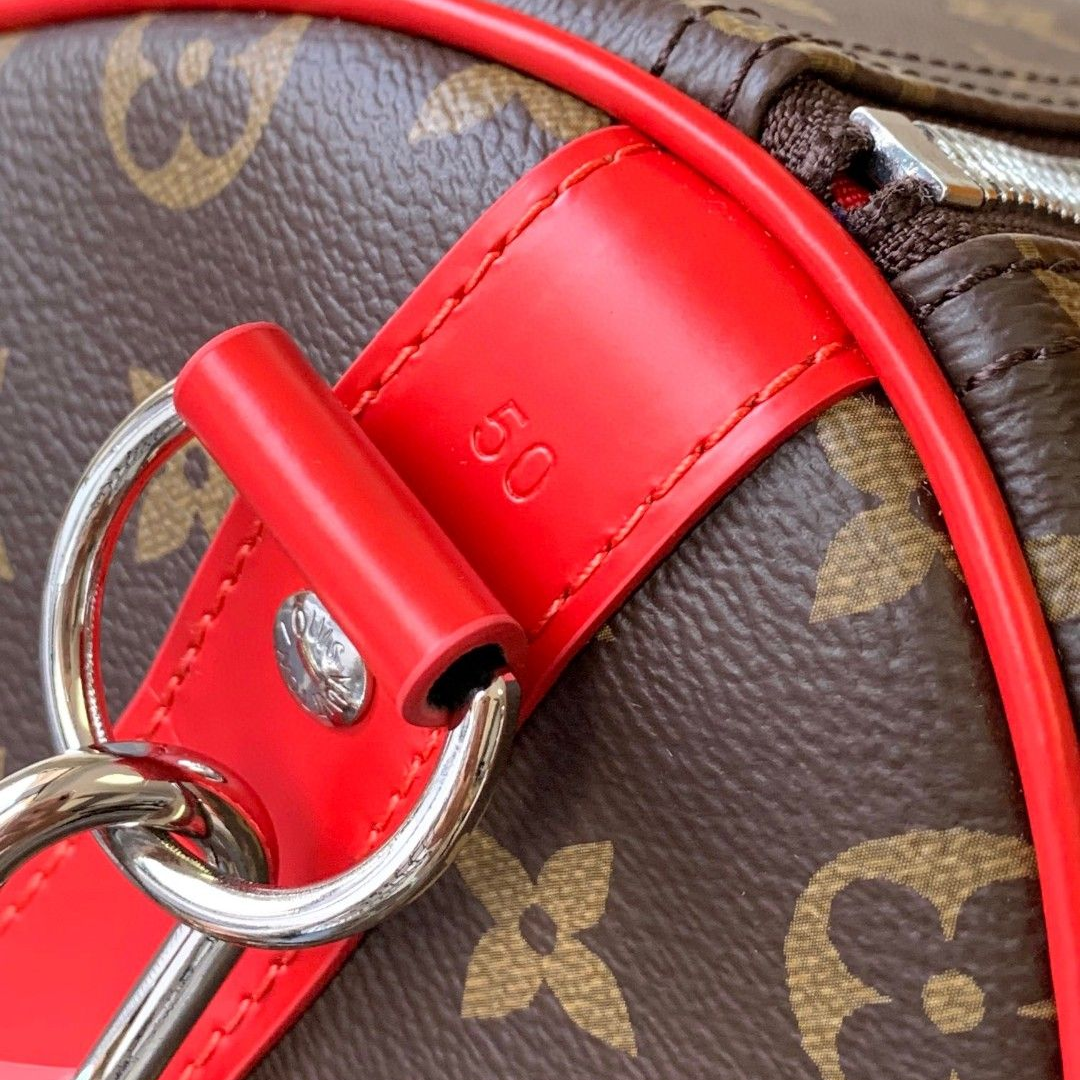 LV - keepall Bandoulière 50 Coated Canvas and Cowhide Leather Handbag Shoulder Crossbody Bag