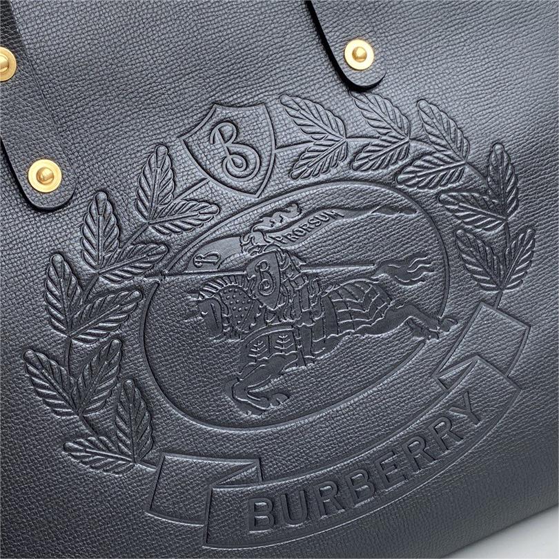 Burberry-Embossed badge leather tote bag