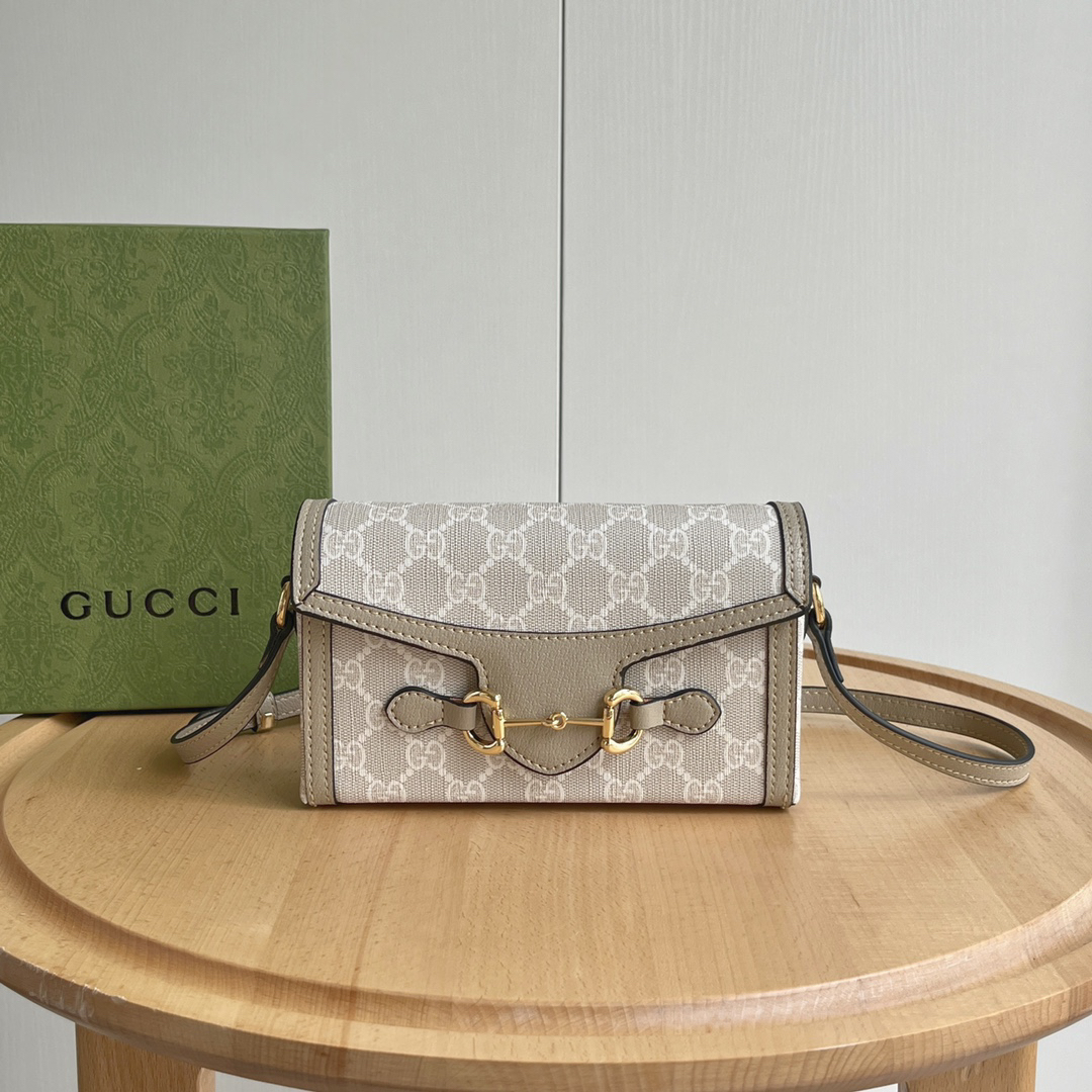 GUCCI-GG Horsebit 1955 Horizontal Saddle Bag