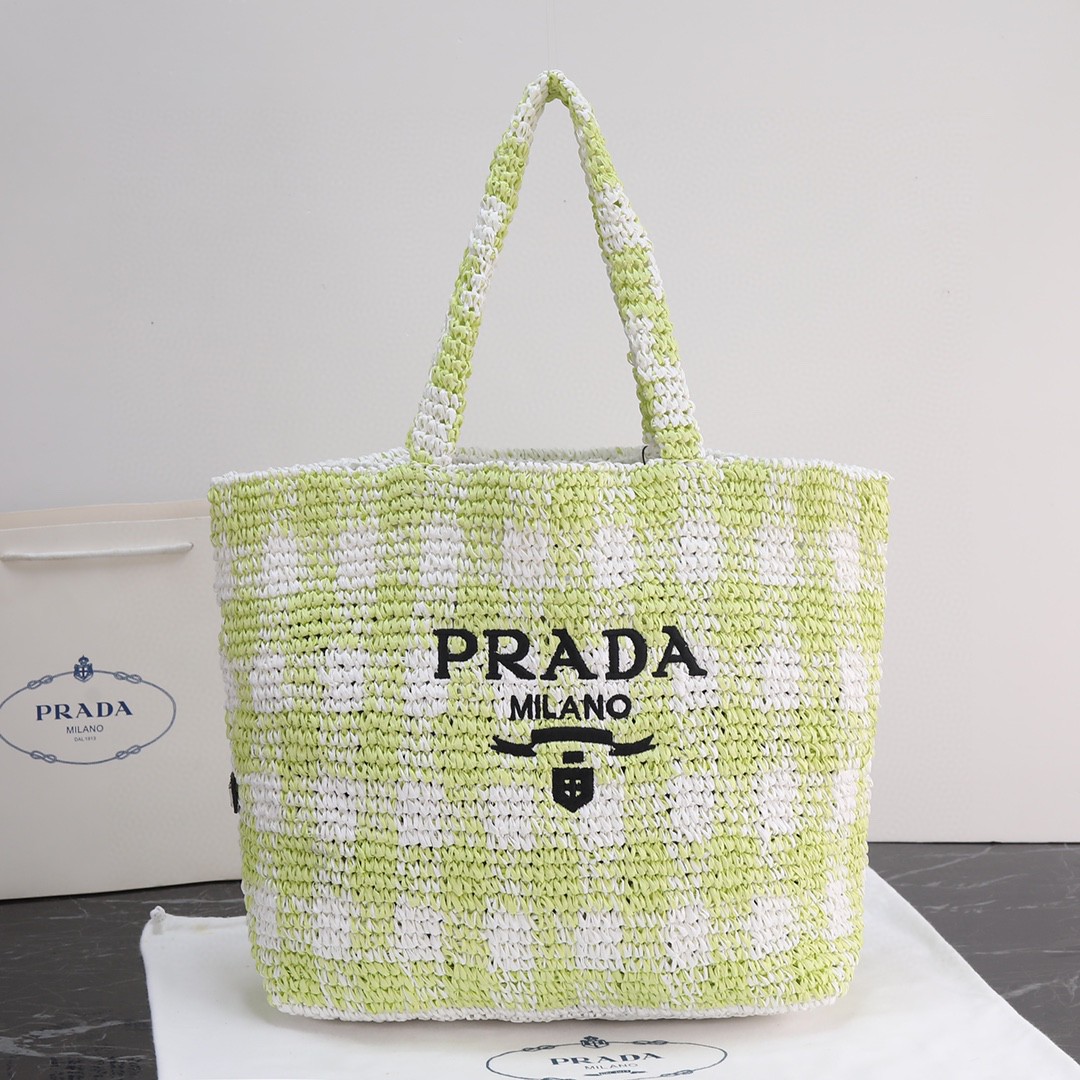 Prada-Color matching Lafite grass woven tote bag
