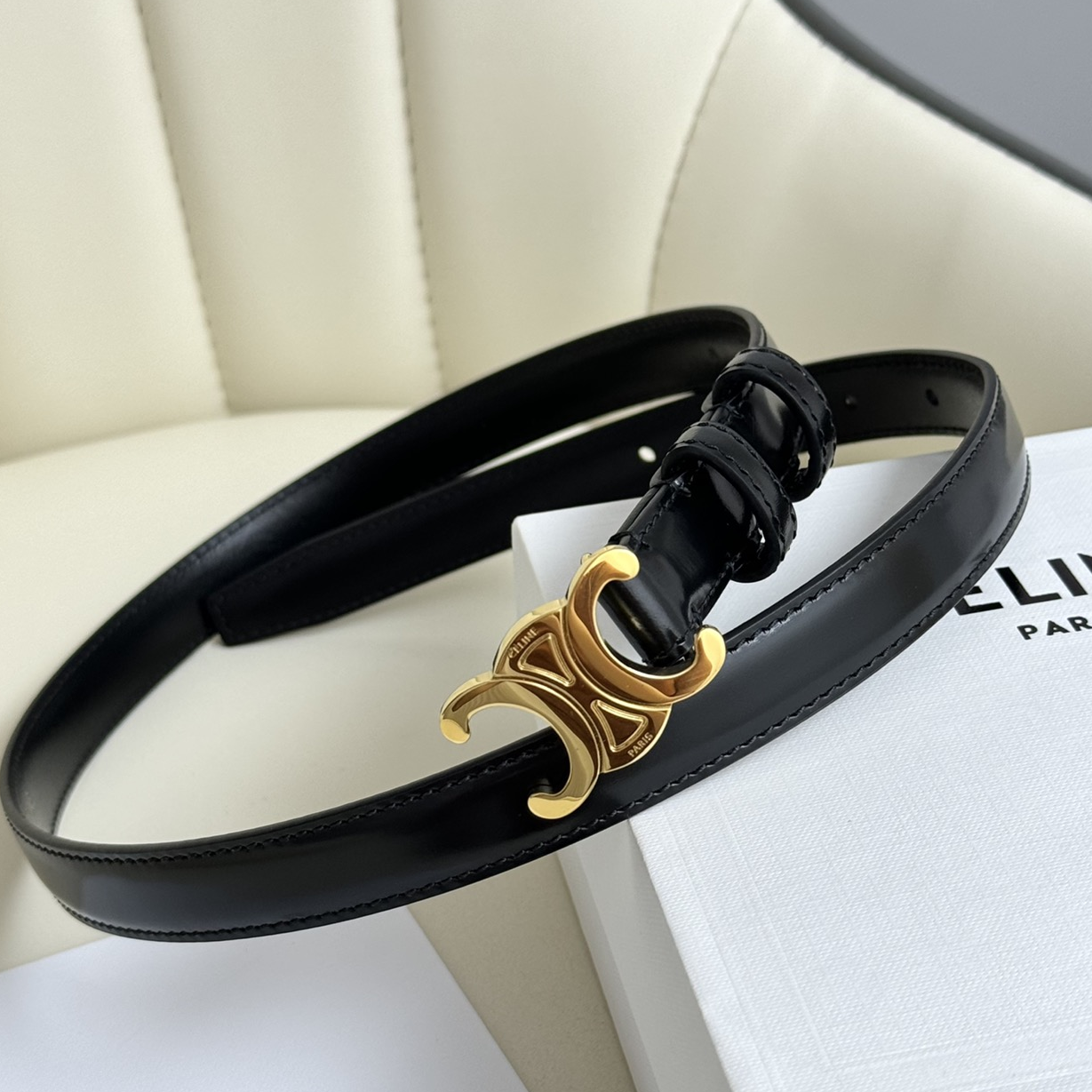 CELINE- Arc de Triomphe Copper Buckle Calfskin Belt